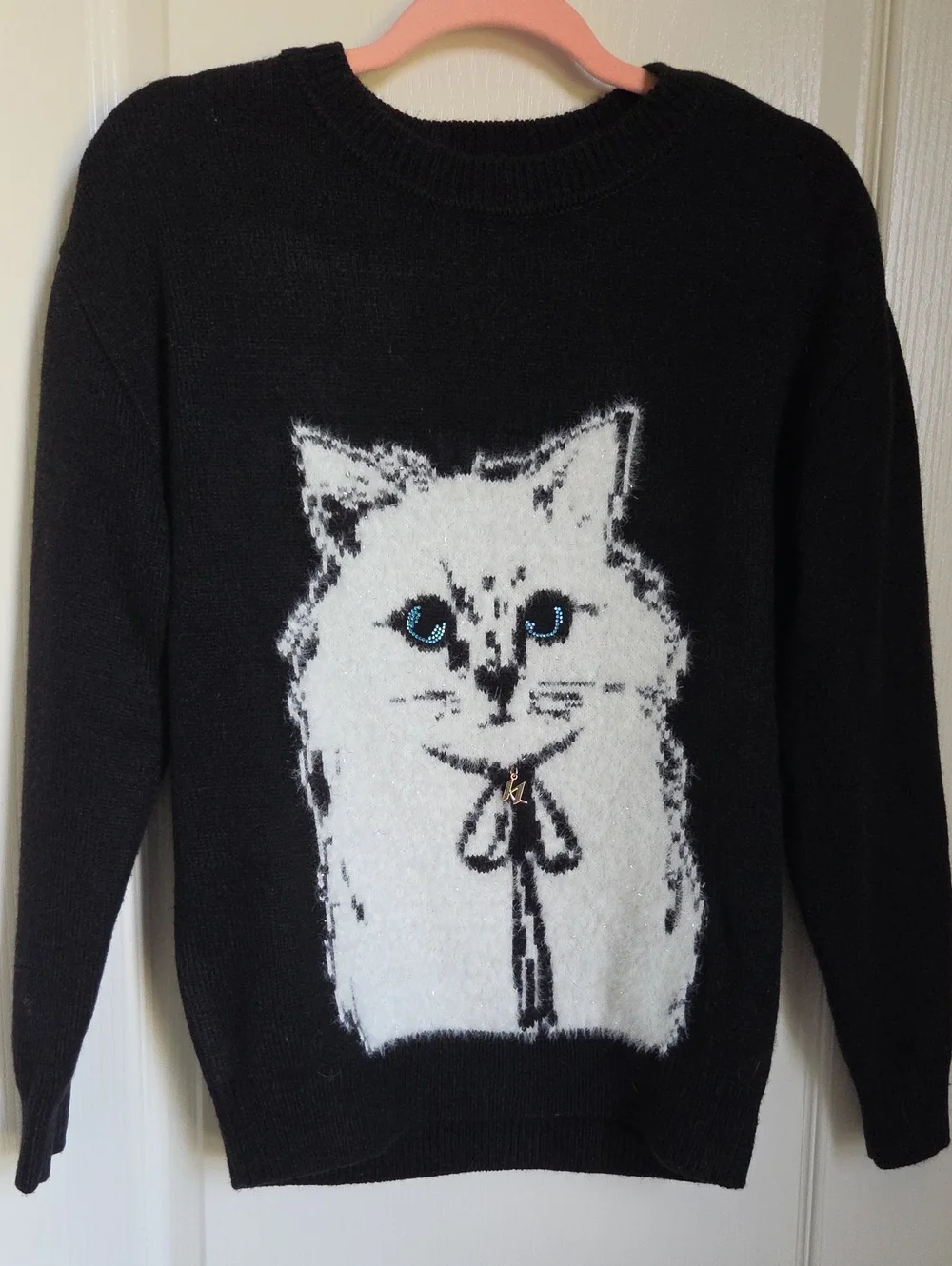 NWOT Karl Lagerfeld Black Sweater with Choupette Size XS
